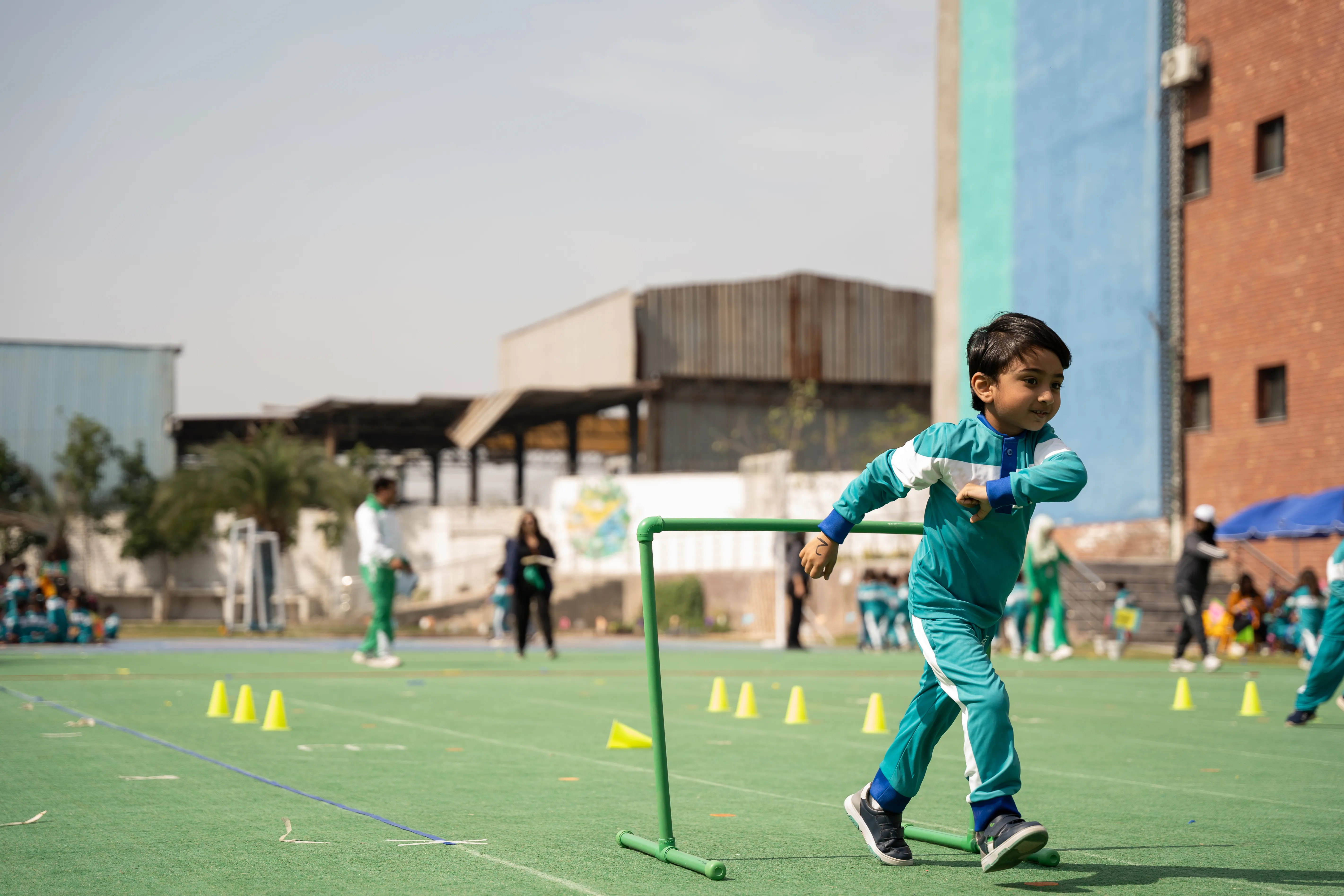A CSI pupil completing an athletics obstacle course